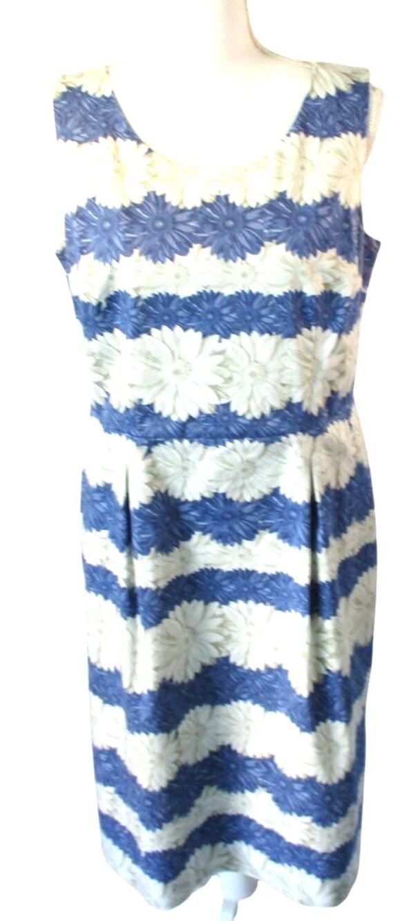 Talbot's Women's Sleeveless Blue & White Floral Print Lined Zip Dress Size 10